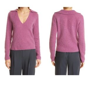 NEW Vince Brushed Alpaca & Merino Wool Blend Polo Sweater in Pink XL